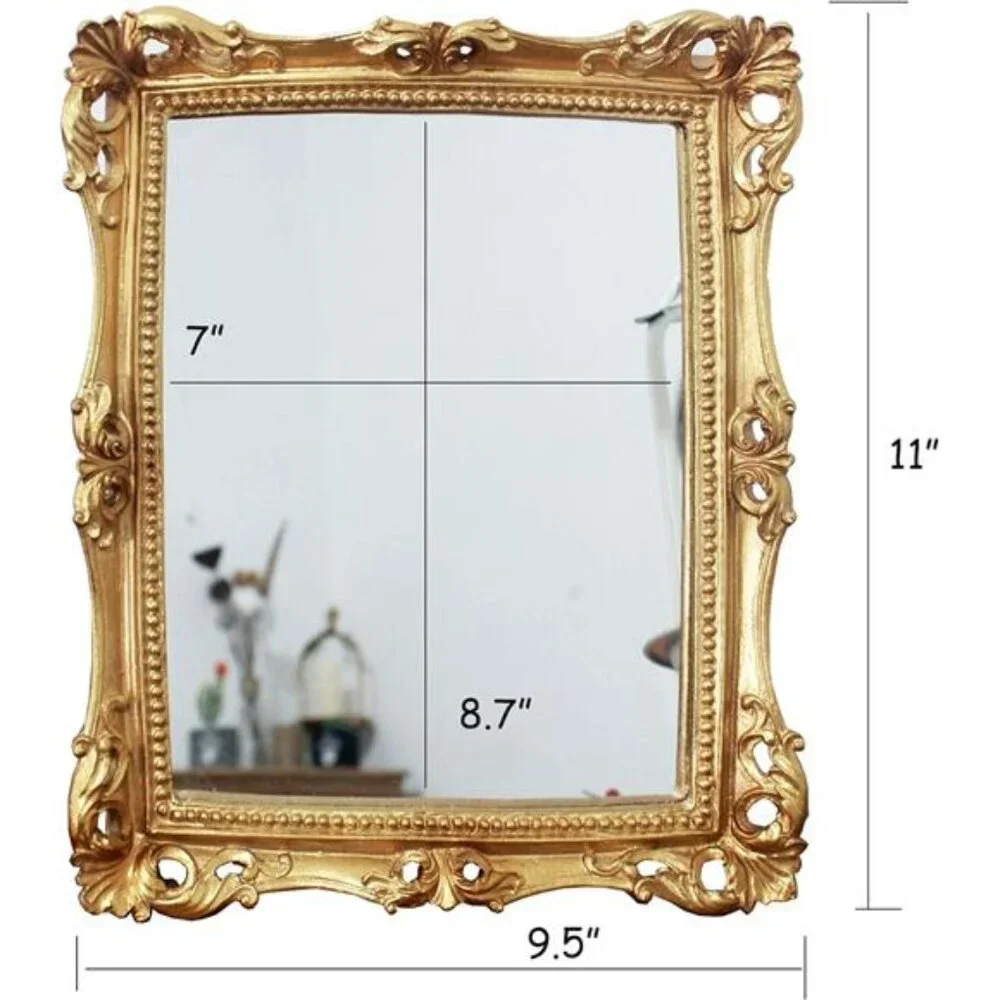 Vintage 11 x 9.5 inch Decorative Mirror, Wall Mounted & Tabletop Makeup Mirror